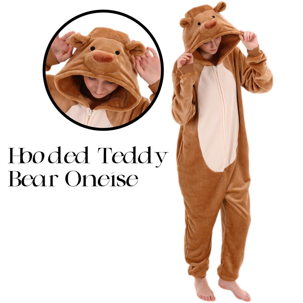 5893 Snug Fit Unisex Adult Onesie Pajamas, Flannel Teddy Bear Cosplay - Picture 3 of 8